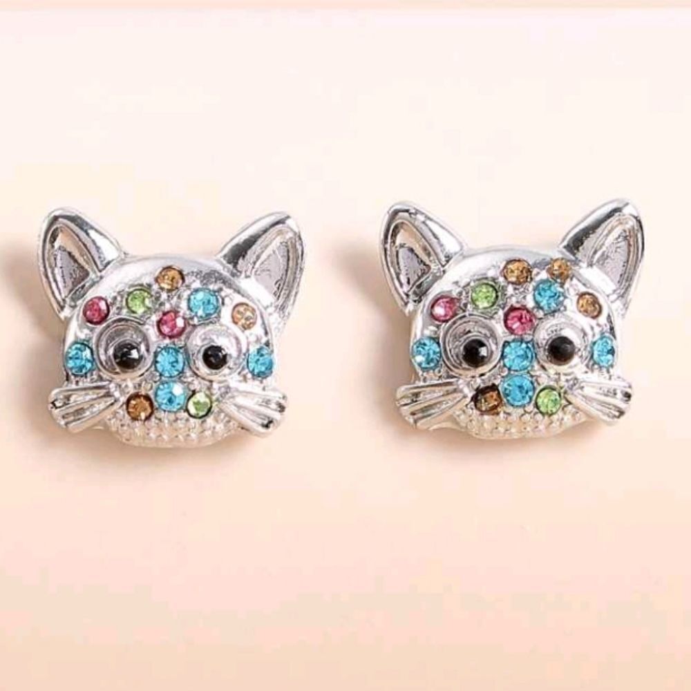 Silver Cat Stud Earrings
